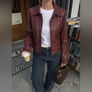 Y2K 90s Wilsons Leather Cropped Jacket Burgundy